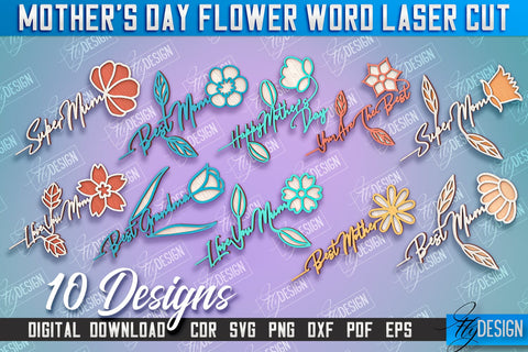 Mother's Day Flower Word | Layered Flower Design | Gift Design | CNC File SVG Fly Design 