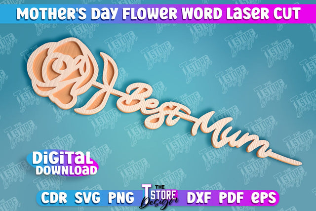 Mother's Day Flower Word | Layered Flower Design | Granny Gift | CNC File SVG The T Store Design 