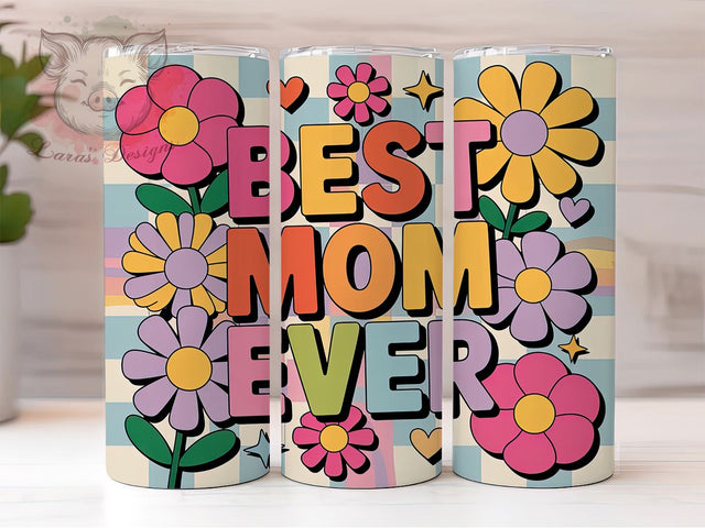 Mother’s Day Flowers 20oz Tumbler Wrap, Best Mom Ever, Cartoonish Flowers Design, Pink Yellow Lavender Wrap, Sublimation Wrap, 20oz Tumbler Design, PNG Tumbler Wrap Sublimation Lara' s Designs 