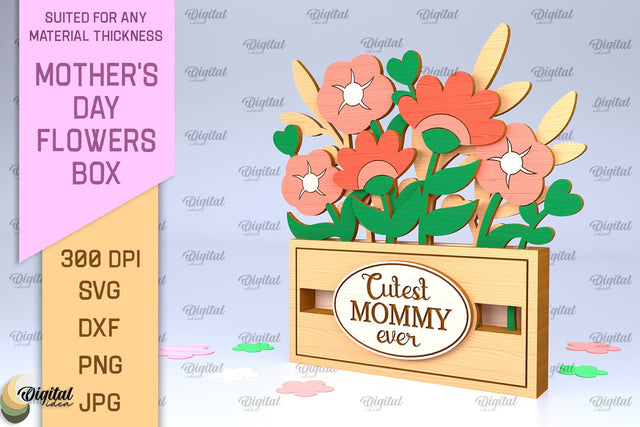 Mother's Day Flowers Box Laser Cut. Flower Bouquet SVG SVG Evgenyia Guschina 