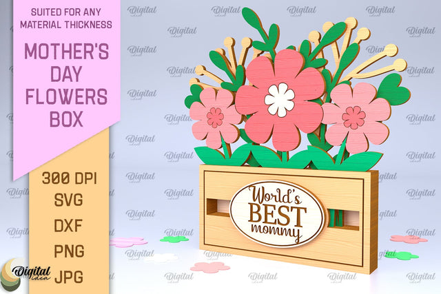 Mother's Day Flowers Box Laser Cut. Flower Bouquet SVG SVG Evgenyia Guschina 