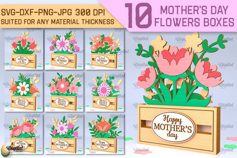 Mother's Day Flowers Boxes Laser Cut Bundle. Flower Bouquets SVG SVG Evgenyia Guschina 