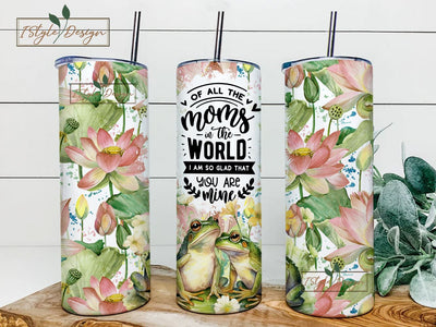 Mother's Day Frog Mom Floral Tumbler Wrap Seamless Designs - Skinny Tumbler 20oz Design Sublimation iStyleDesign 