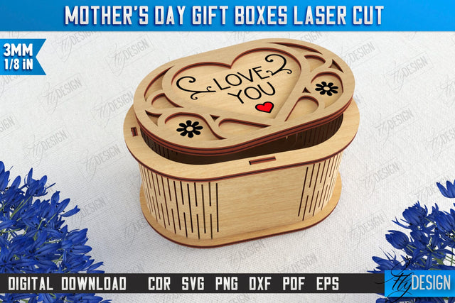 Mother's Day Gift Box Laser Cut | Wooden Gift Box | Storage Box | Jewelry Box | CNC File SVG Fly Design 
