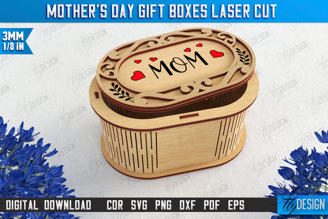 Mother's Day Gift Box Laser Cut | Wooden Gift Box | Storage Box | Jewelry Box | CNC File SVG Fly Design 