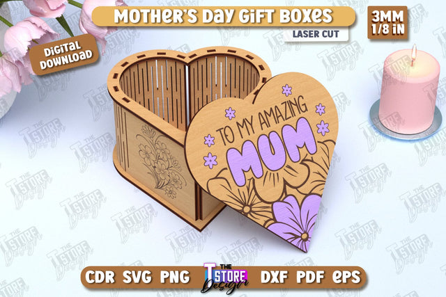 Mother's Day Gift Box | Wooden Gift Box | Storage Box | Jewelry Box | CNC File SVG The T Store Design 
