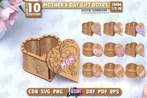 Mother's Day Gift Boxes Bundle | Wooden Gift Box | Storage Box | Jewelry Box | CNC Files SVG The T Store Design 