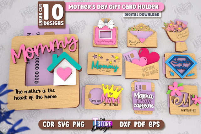 Mother's Day Gift Card Holders Bundle | Gift Idea | Greeting Card | CNC Files SVG The T Store Design 