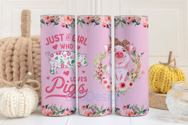 Mothers Day Gifts, Pig Gifts, Just A Girl Who Loves Pig Tumbler with Lid Stainless Steel 20 oz, Pig Coffee Mug, Pig Travel Cup, Pig Lovers Gifts Sublimation BouDesign 