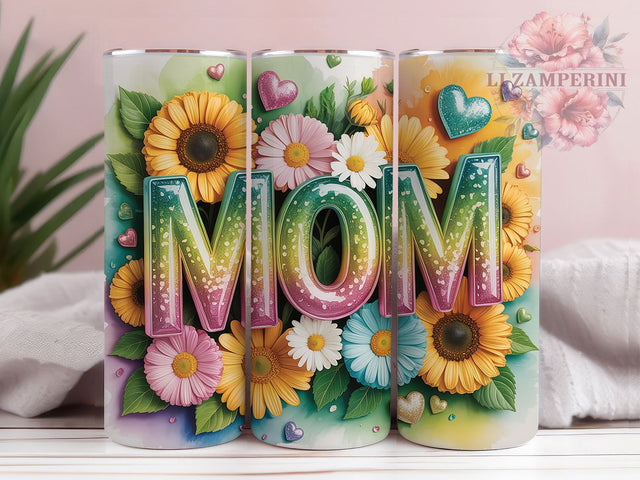 Mother’s Day Glitter MOM 20oz Tumbler, MOM Design, 3D Glitter, Sparkle Letters, Mom Gift, 20oz Tumbler Wrap, Sublimation PNG Sublimation Li Zamperini 