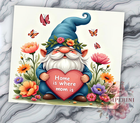 Mother's Day Gnome, Home is Where Mom Is, Gnome Tumbler, 20oz Sublimation, PNG Tumbler, Mom Gift, Mother's Day Gift, Cute Gnome Design Sublimation Li Zamperini 