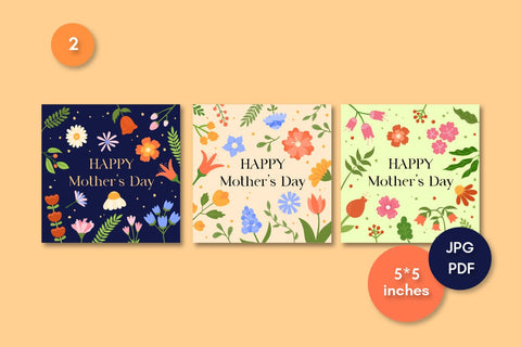 Mothers Day Greeting Cards Printable JPG, PDF | Happy Mother's Day Cute Floral Design Digital Download | Square, Vertical, Horizontal Card Sublimation AnnaViolet_store 