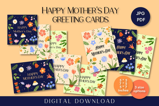 Mothers Day Greeting Cards Printable JPG, PDF | Happy Mother's Day Cute Floral Design Digital Download | Square, Vertical, Horizontal Card Sublimation AnnaViolet_store 