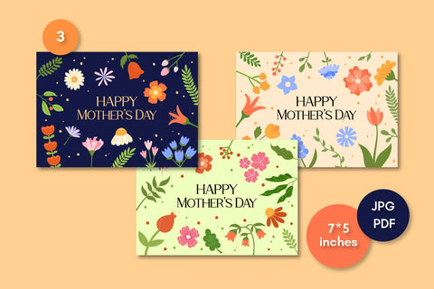 Mothers Day Greeting Cards Printable JPG, PDF | Happy Mother's Day Cute Floral Design Digital Download | Square, Vertical, Horizontal Card Sublimation AnnaViolet_store 