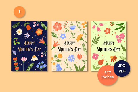 Mothers Day Greeting Cards Printable JPG, PDF | Happy Mother's Day Cute Floral Design Digital Download | Square, Vertical, Horizontal Card Sublimation AnnaViolet_store 