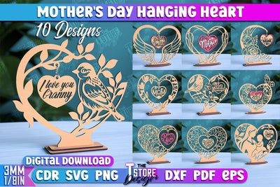 Mother's Day Hanging Heart Bundle | Gift for Granny | Happy Mother's Day | CNC File SVG The T Store Design 