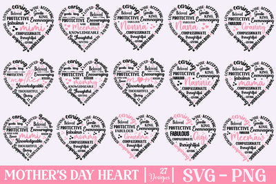 Mother's Day Heart SVG Bundle, Mother's Day Heart Shape SVG SVG DesignPlante 503 
