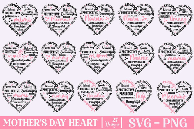 Mother's Day Heart SVG Bundle, Mother's Day Heart Shape SVG SVG DesignPlante 503 