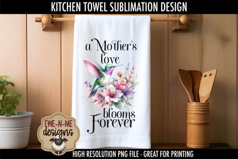Mothers Day Hummingbird Flowers | Kitchen Towel Sublimation Sublimation Ewe-N-Me Designs 