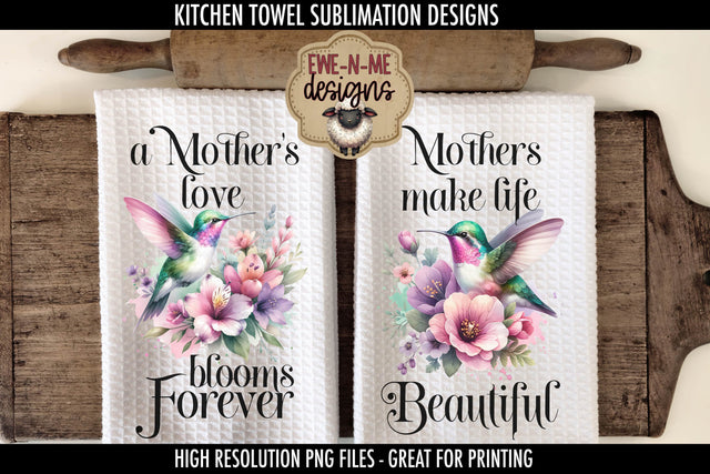 Mothers Day Hummingbird Flowers | Kitchen Towel Sublimation Sublimation Ewe-N-Me Designs 