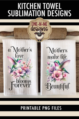 Mothers Day Hummingbird Flowers | Kitchen Towel Sublimation Sublimation Ewe-N-Me Designs 