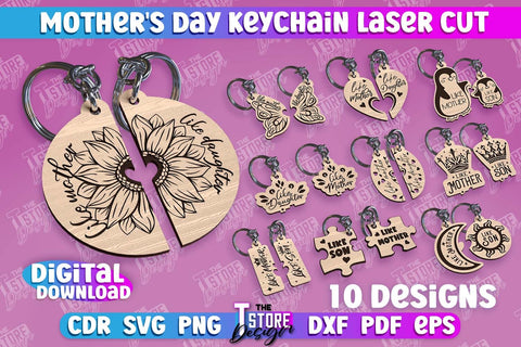 Mother’s Day Keychain Bundle | Happy Mother’s Day | Paired Keychains Laser Cut Design SVG The T Store Design 