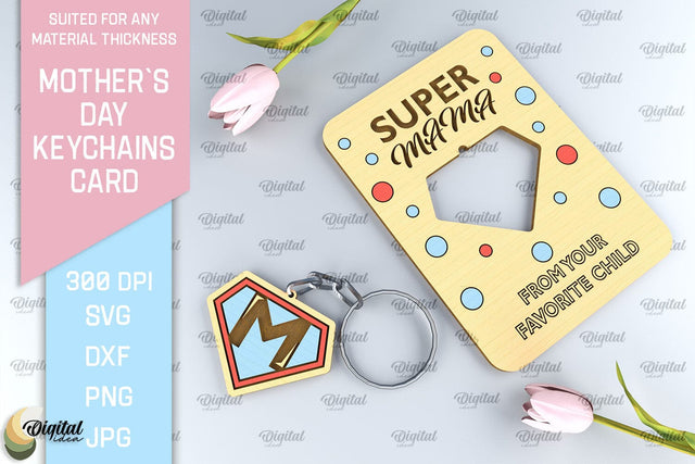 Mothers Day Keychain Card SVG. Greeting Card Laser Cut SVG Evgenyia Guschina 