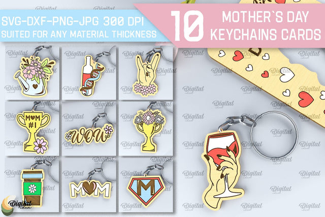 Mothers Day Keychain Cards SVG Bundle. Greeting Cards Laser Cut SVG Evgenyia Guschina 