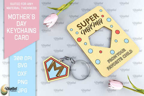 Mothers Day Keychain Cards SVG Bundle. Greeting Cards Laser Cut SVG Evgenyia Guschina 