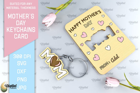 Mothers Day Keychain Cards SVG Bundle. Greeting Cards Laser Cut SVG Evgenyia Guschina 