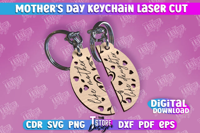 Mother’s Day Keychain | Happy Mother’s Day | Paired Keychains Laser Cut Design SVG The T Store Design 
