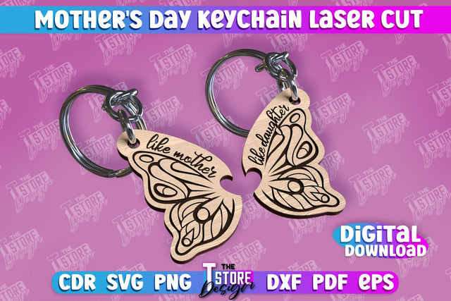 Mother’s Day Keychain | Happy Mother’s Day | Paired Keychains Laser Cut Design SVG The T Store Design 
