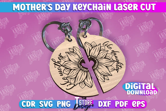 Mother’s Day Keychain | Happy Mother’s Day | Paired Keychains Laser Cut Design SVG The T Store Design 