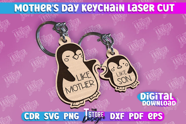 Mother’s Day Keychain | Happy Mother’s Day | Paired Keychains Laser Cut Design SVG The T Store Design 