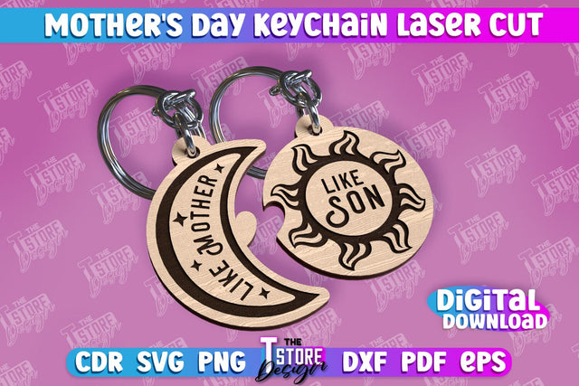 Mother’s Day Keychain | Happy Mother’s Day | Paired Keychains Laser Cut Design SVG The T Store Design 