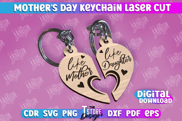 Mother’s Day Keychain | Happy Mother’s Day | Paired Keychains Laser Cut Design SVG The T Store Design 