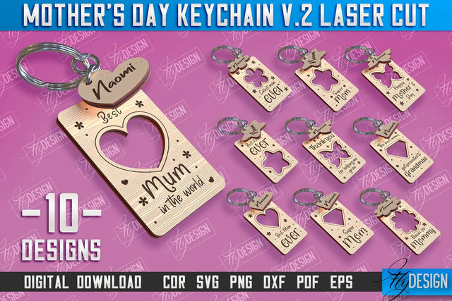 Mother’s Day Keychain Laser Cut Bundle | Happy Mother’s Day | Granny Gift | CNC File v.2 SVG Fly Design 