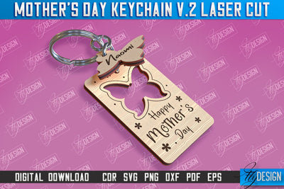 Mother’s Day Keychain Laser Cut | Happy Mother’s Day | Granny Gift | CNC File v.2 SVG Fly Design 