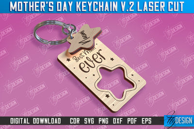 Mother’s Day Keychain Laser Cut | Happy Mother’s Day | Granny Gift | CNC File v.2 SVG Fly Design 