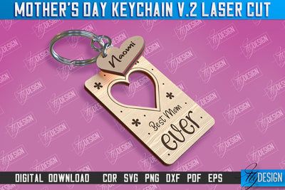 Mother’s Day Keychain Laser Cut | Happy Mother’s Day | Granny Gift | CNC File v.2 SVG Fly Design 