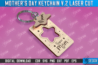 Mother’s Day Keychain Laser Cut | Happy Mother’s Day | Granny Gift | CNC File v.2 SVG Fly Design 