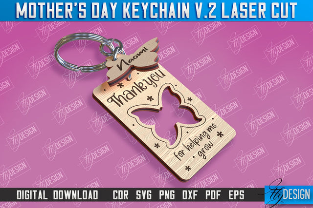 Mother’s Day Keychain Laser Cut | Happy Mother’s Day | Granny Gift | CNC File v.2 SVG Fly Design 