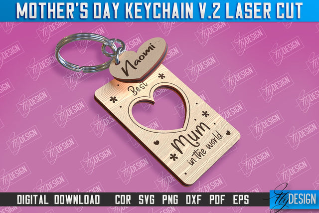 Mother’s Day Keychain Laser Cut | Happy Mother’s Day | Granny Gift | CNC File v.2 SVG Fly Design 