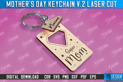 Mother’s Day Keychain Laser Cut | Happy Mother’s Day | Granny Gift | CNC File v.2 SVG Fly Design 