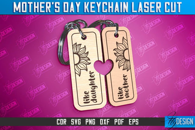 Mother’s Day Keychain Laser Cut | Happy Mother’s Day | Paired Keychains Design SVG Fly Design 