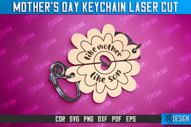 Mother’s Day Keychain Laser Cut | Happy Mother’s Day | Paired Keychains Design SVG Fly Design 