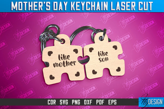 Mother’s Day Keychain Laser Cut | Happy Mother’s Day | Paired Keychains Design SVG Fly Design 