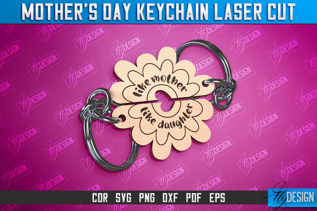 Mother’s Day Keychain Laser Cut | Happy Mother’s Day | Paired Keychains Design SVG Fly Design 
