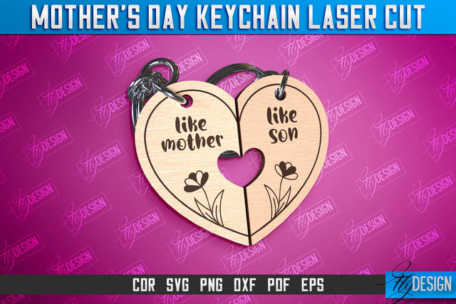 Mother’s Day Keychain Laser Cut | Happy Mother’s Day | Paired Keychains Design SVG Fly Design 