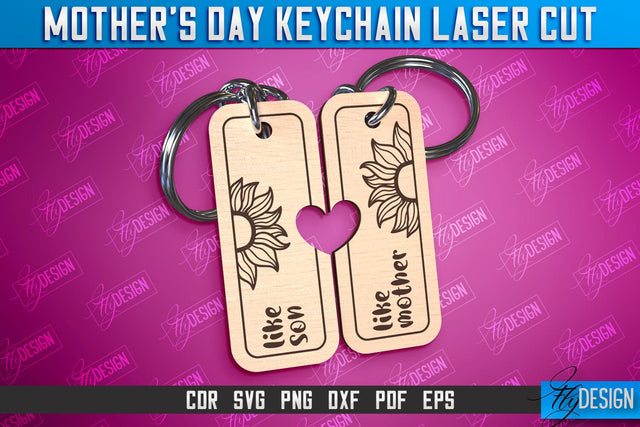 Mother’s Day Keychain Laser Cut | Happy Mother’s Day | Paired Keychains Design SVG Fly Design 